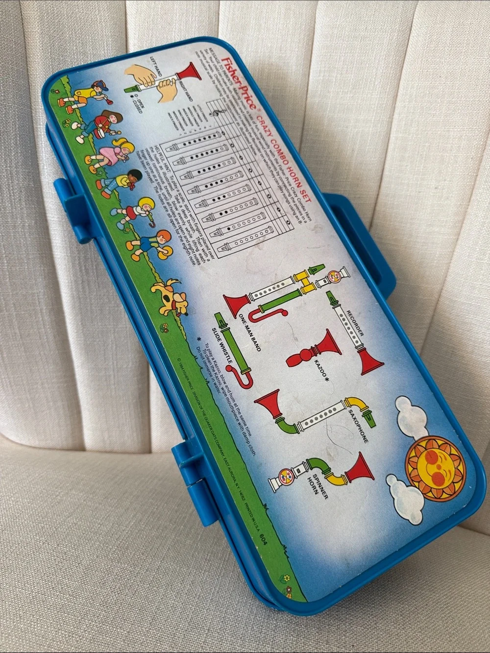 Fisher Price vintage Crazy Combo Horn set complete blue case music toy FP 80s